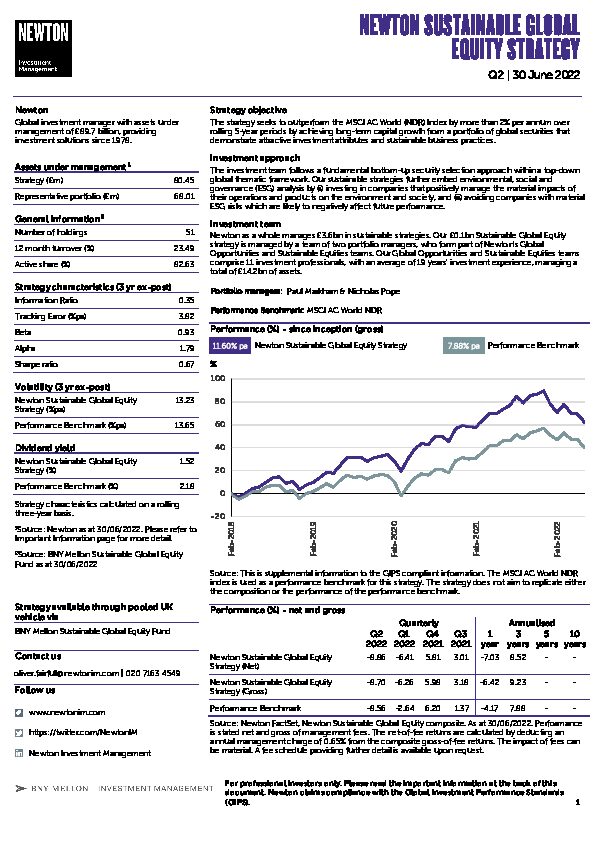 UK Inst Sustainable Global Equity strategy factsheet