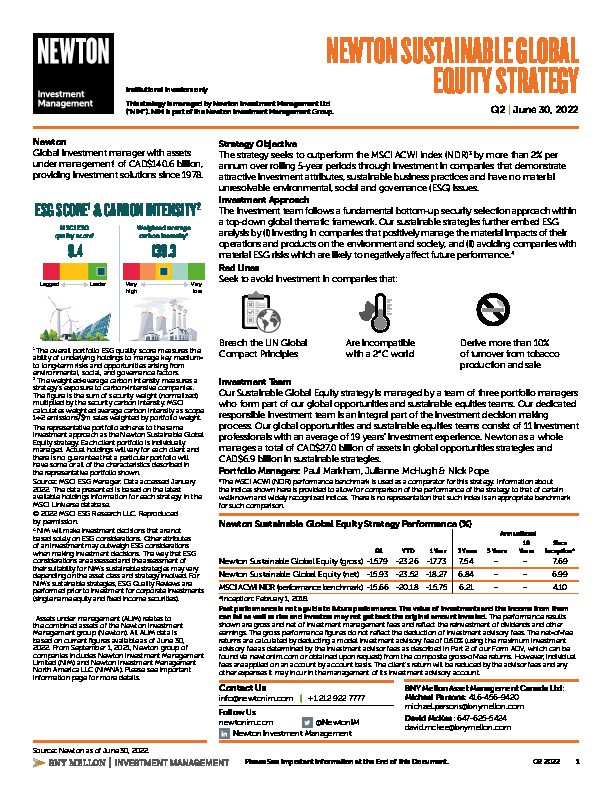 CAN Sustainable Global Equity strategy factsheet