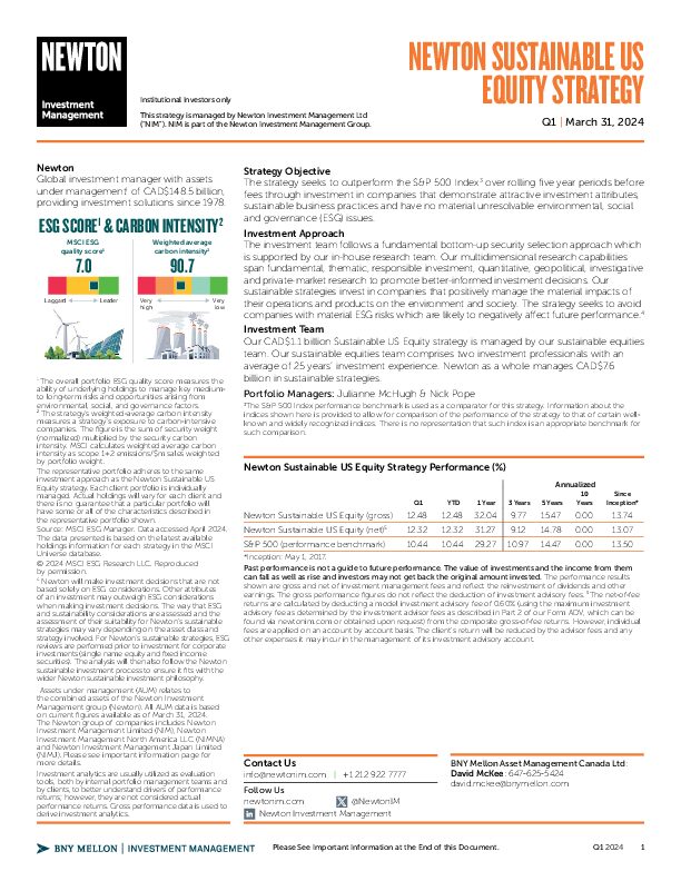 CAN Sustainable US Equity strategy factsheet